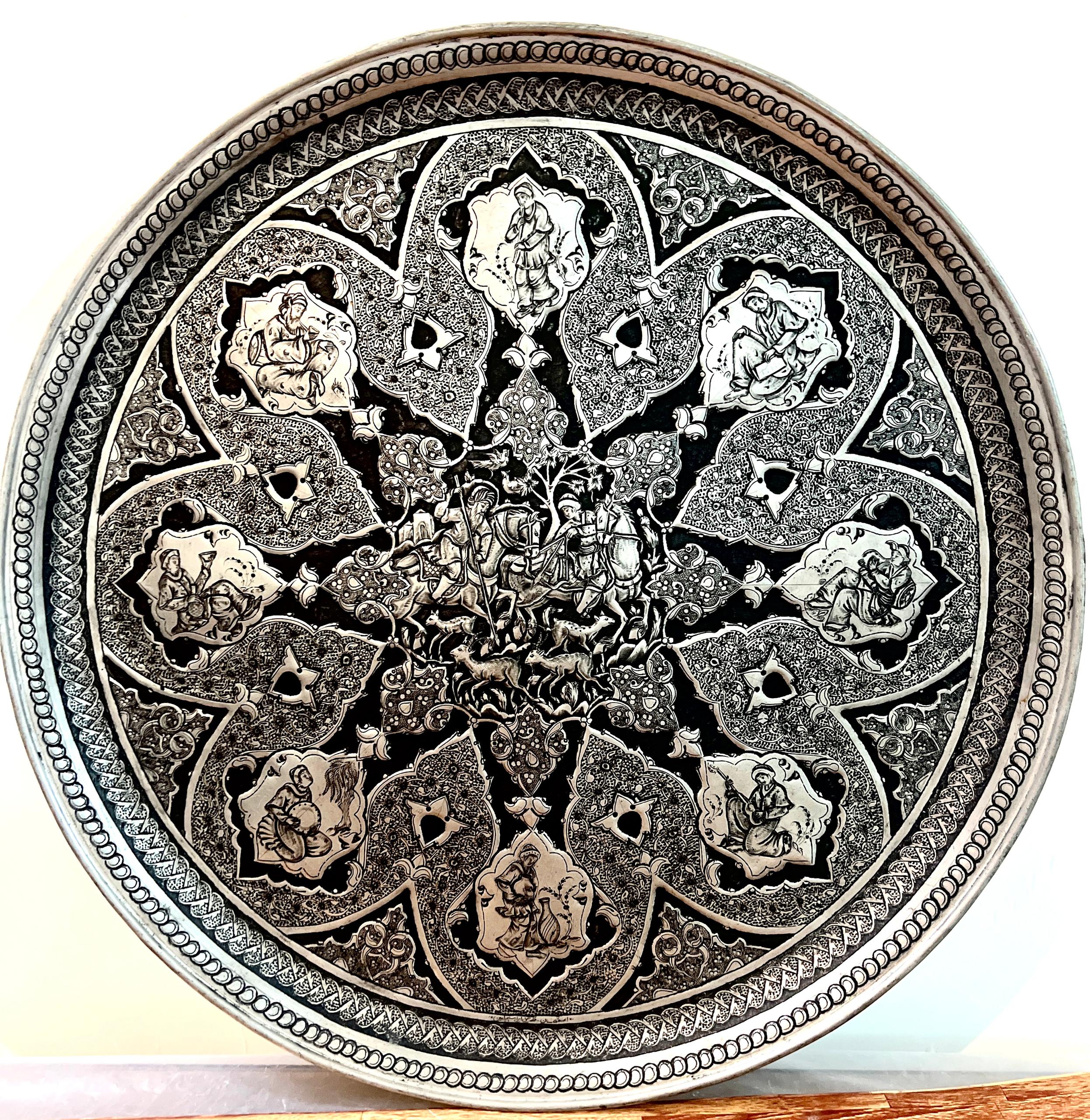 سینی تمام قلم طرح شکارگاه